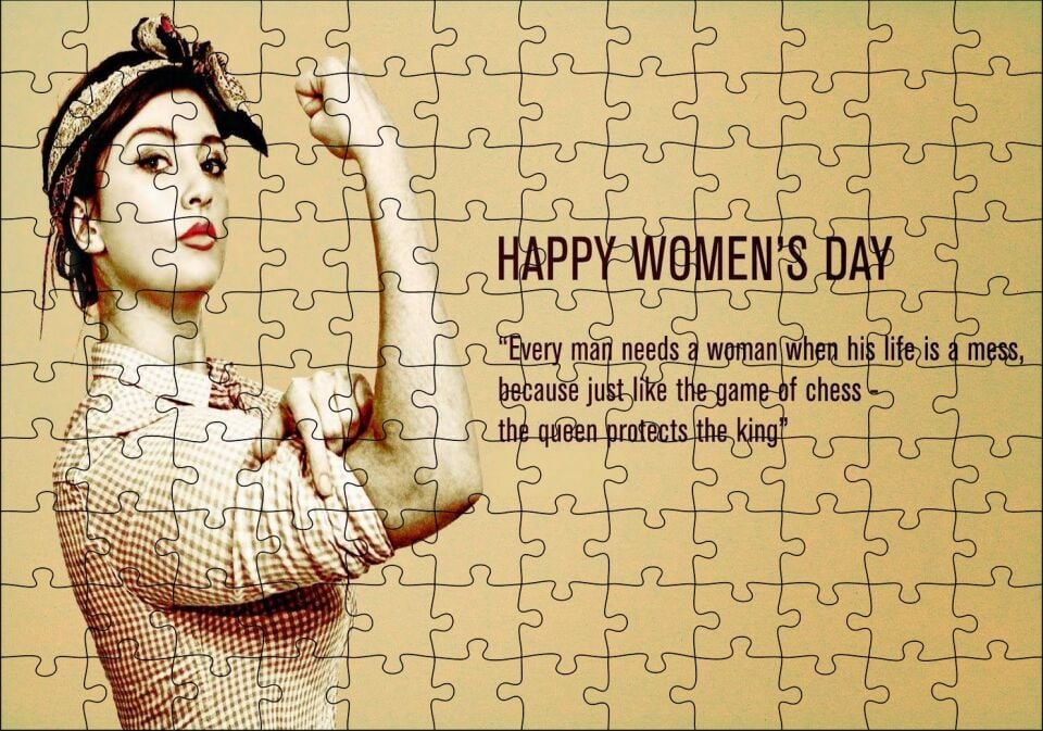 Kadınlar Günü Güçlü Kadın Görseli Puzzle Yapboz MDF Ahşap
