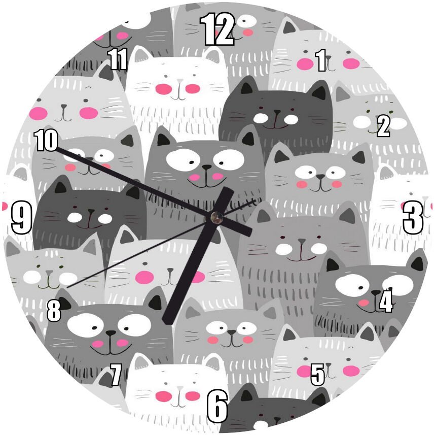 Animasyonlu Kedi Yavruları Görseli Mdf Ahşap Duvar Saati