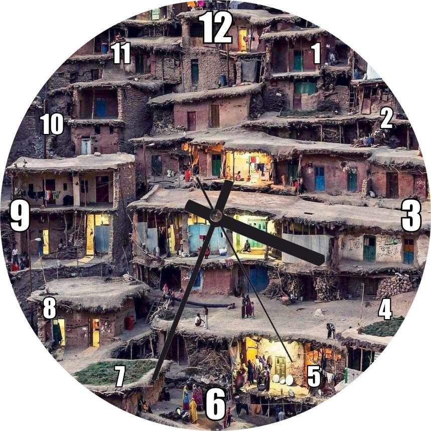 İran'da Teraslar Halindeki Köy Mdf Ahşap Duvar Saati 50 cm Çap