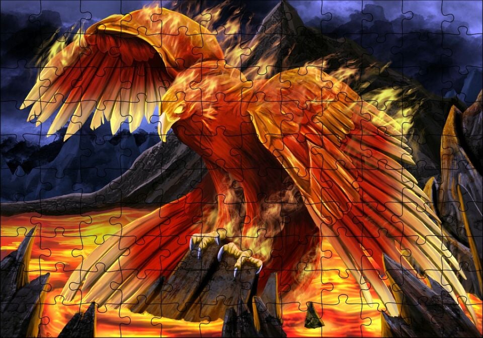 Fantezi Hayvanlar Anka Kuşu Sanatsal Görsel Puzzle Yapboz MDF Ahşap 120 Parça 24 cm X 34 cm