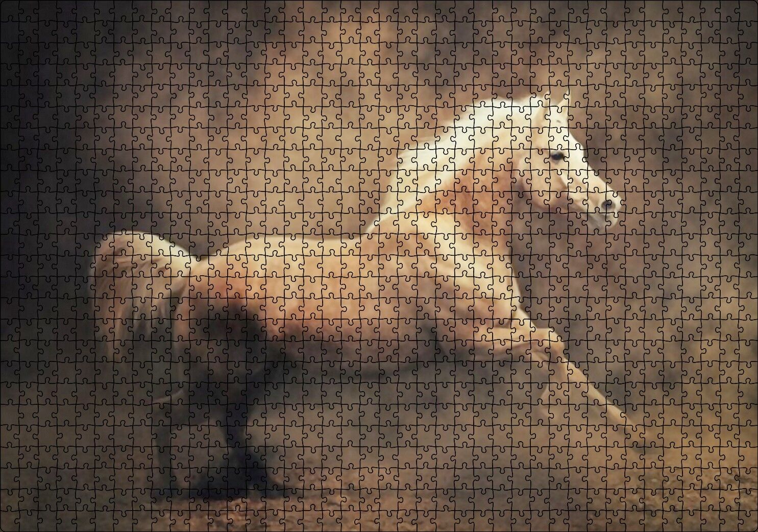 Sarı Renk Koşan At Görseli Puzzle Yapboz MDF Ahşap 1000 Parça 49 cm X 68 cm
