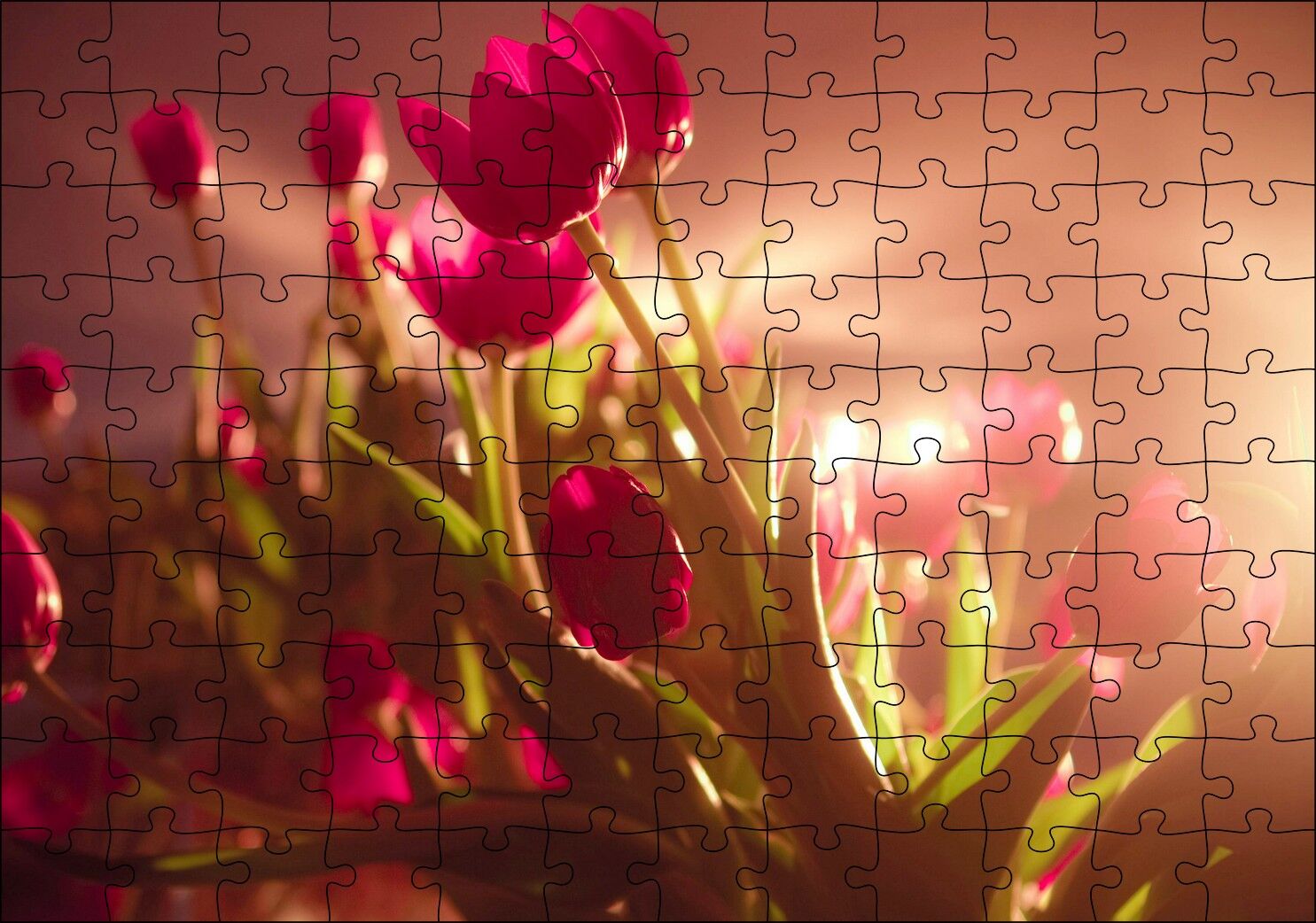 Kırmızı Laleler ve Güneş Işıkları Puzzle Yapboz MDF Ahşap
