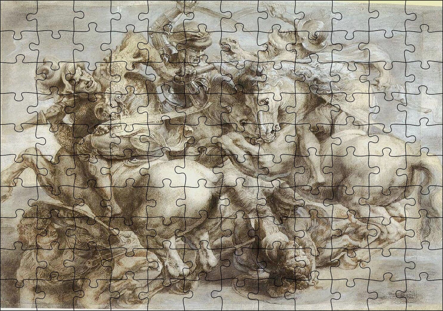 Leonardo Da Vinci Savaş Sahnesi Puzzle Yapboz MDF Ahşap 120 Parça 24 cm X 34 cm
