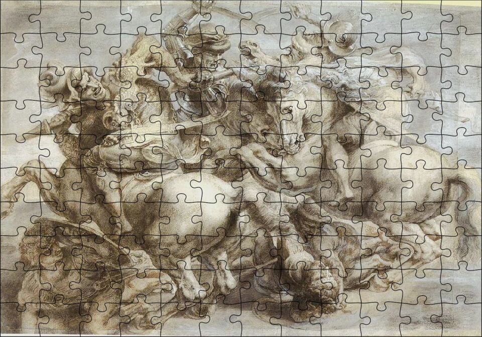 Leonardo Da Vinci Savaş Sahnesi Puzzle Yapboz MDF Ahşap 120 Parça 24 cm X 34 cm