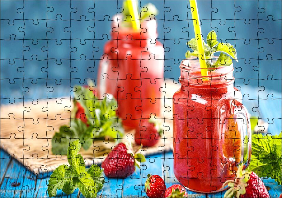 Dut Meyveli Smoothie Görseli Puzzle Yapboz MDF Ahşap 120 Parça 24 cm X 34 cm