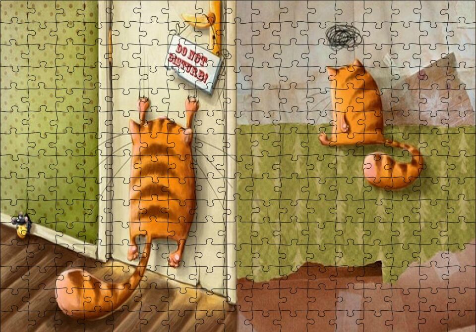 Yaramaz Kedi Rahatsız Etmeyin Yazılı Puzzle Yapboz MDF Ahşap 255 Parça 34 cm X 49 cm