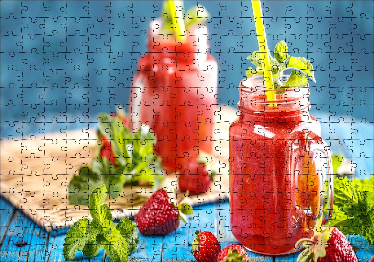 Dut Meyveli Smoothie Görseli Puzzle Yapboz MDF Ahşap 255 Parça 34 cm X 49 cm