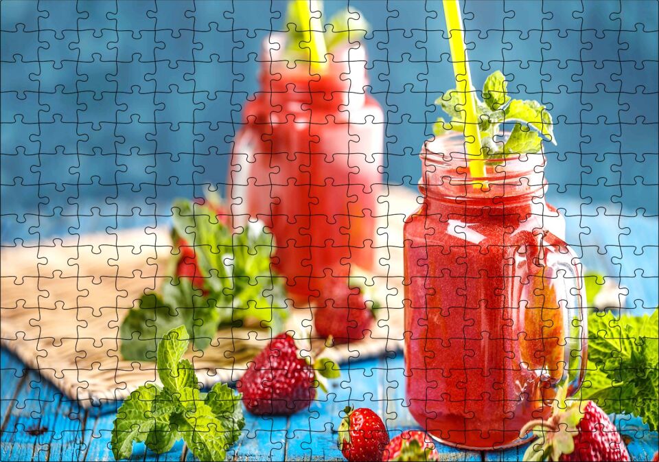 Dut Meyveli Smoothie Görseli Puzzle Yapboz MDF Ahşap 255 Parça 34 cm X 49 cm