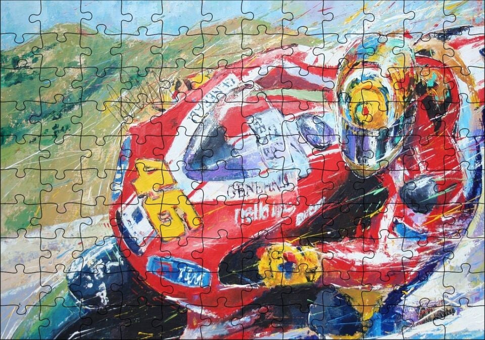 Ahaşap Tablo 46 Numara KırmızMotosiklet Hız Görseli Puzzle Yapboz MDF Ahşap