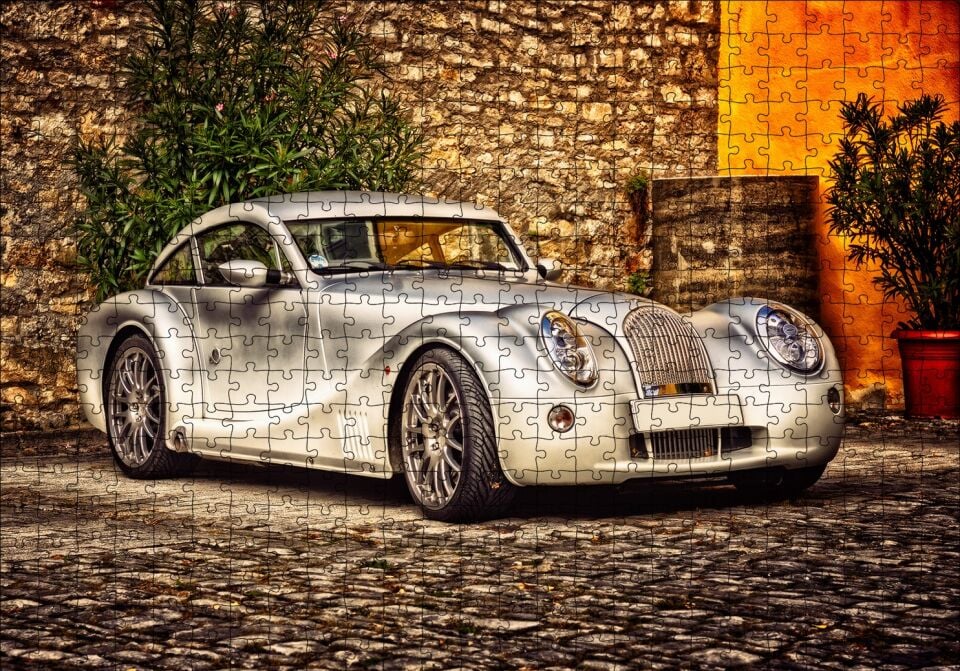 Gri Antika Spor Araba Puzzle Yapboz MDF Ahşap 500 Parça 49 cm X 68 cm