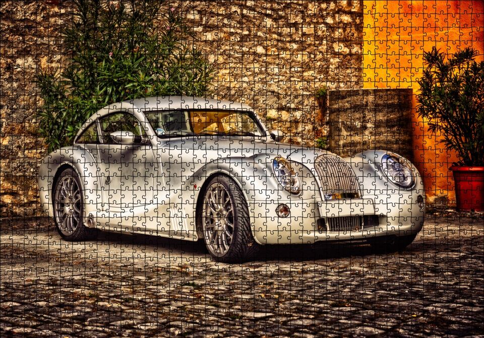 Gri Antika Spor Araba Puzzle Yapboz MDF Ahşap 1000 Parça 49 cm X 68 cm