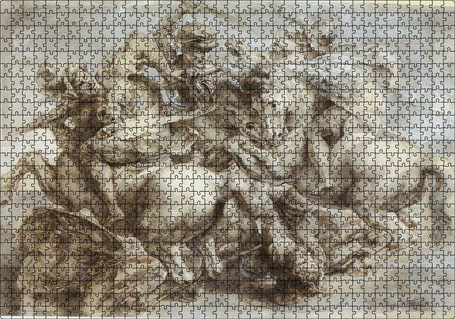 Leonardo Da Vinci Savaş Sahnesi Puzzle Yapboz MDF Ahşap 1000 Parça 49 cm X 68 cm