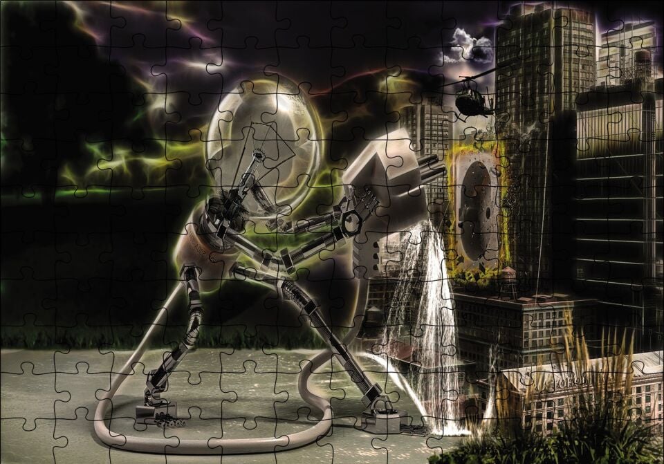 Ampul Robot Işık Teknoloji Elektrik Gelecek Puzzle Yapboz MDF Ahşap