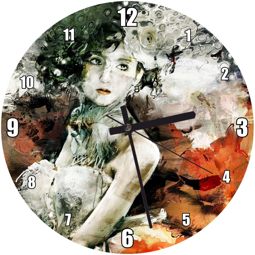 Dijital Resim Zarif Genç Kız Görseli Mdf Ahşap Duvar Saati