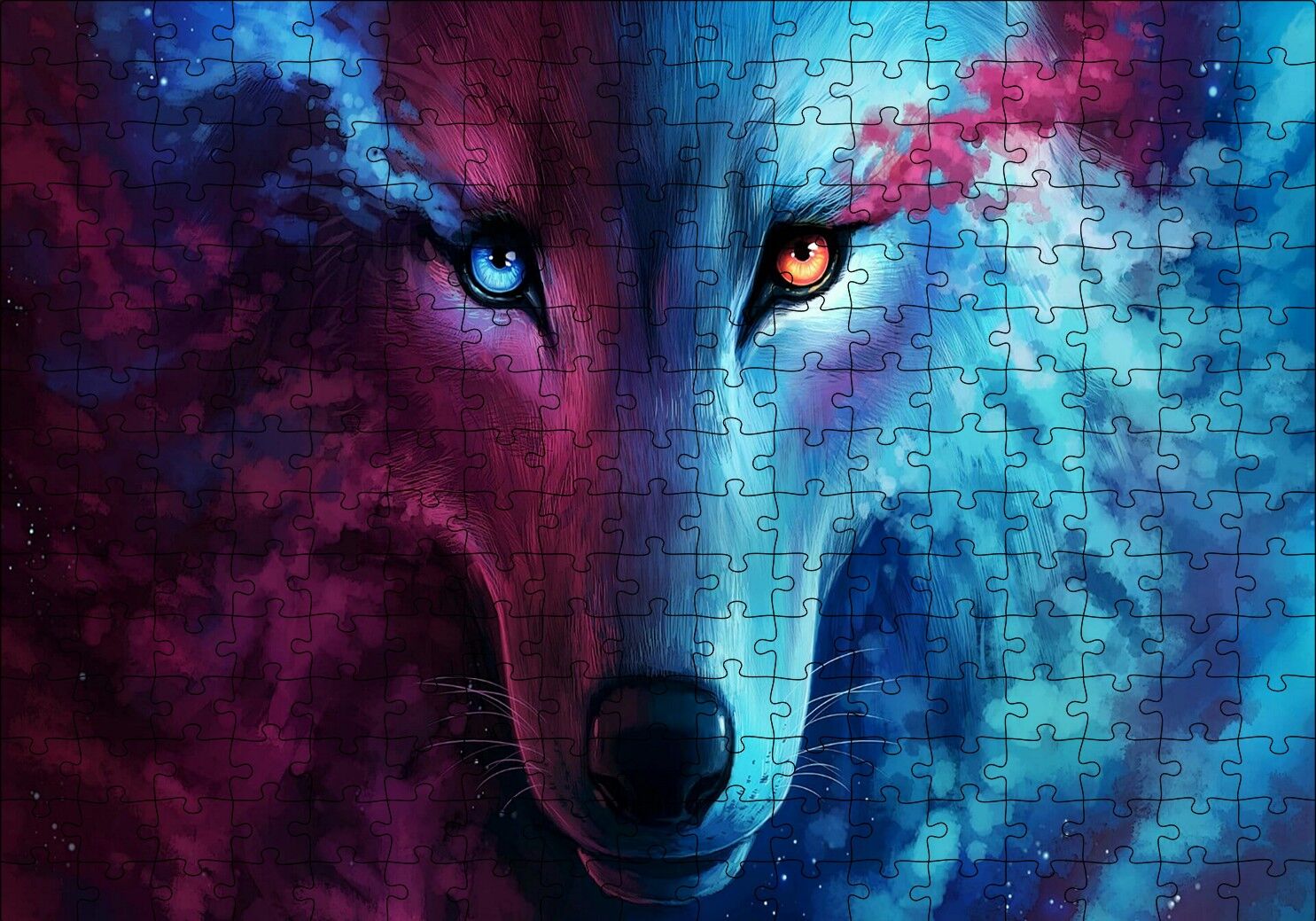 Mistik Kurt Gözleri Mavi ve Kırmızı Puzzle Yapboz MDF Ahşap 255 Parça 34 cm X 49 cm