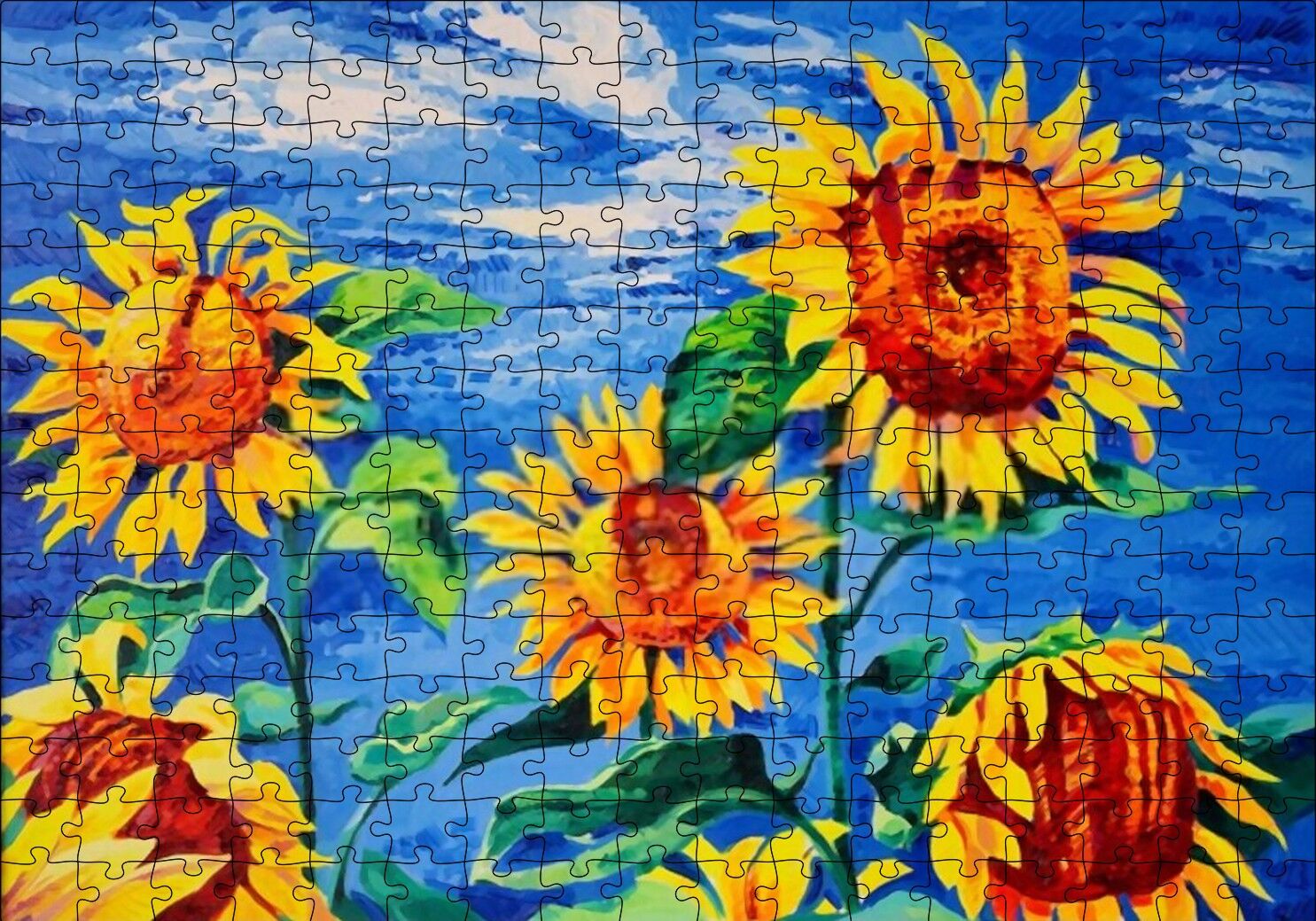 Boyama Sanatı Günebakan Görseli Puzzle Yapboz MDF Ahşap 255 Parça 34 cm X 49 cm