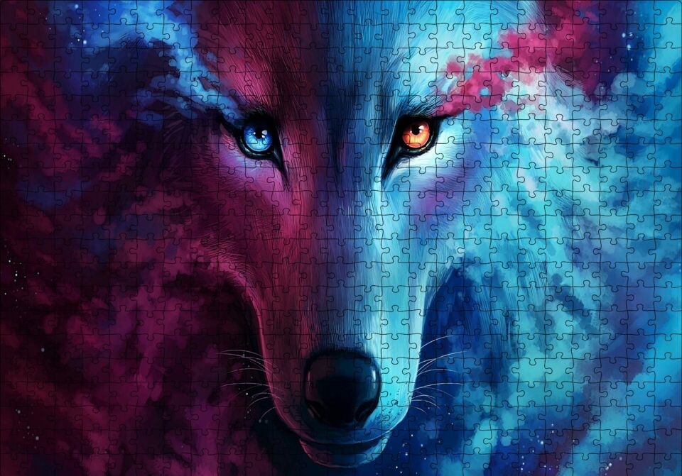 Mistik Kurt Gözleri Mavi ve Kırmızı Puzzle Yapboz MDF Ahşap 500 Parça 49 cm X 68 cm