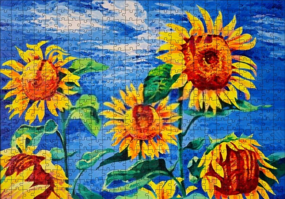 Boyama Sanatı Günebakan Görseli Puzzle Yapboz MDF Ahşap 500 Parça 49 cm X 68 cm