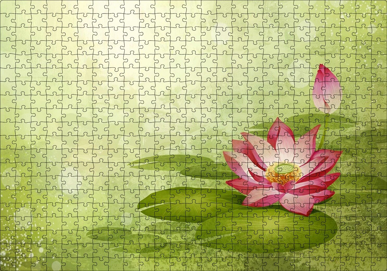 Lotus Çiçeği Ve Yeşil Zemin Puzzle Yapboz MDF Ahşap 500 Parça 49 cm X 68 cm