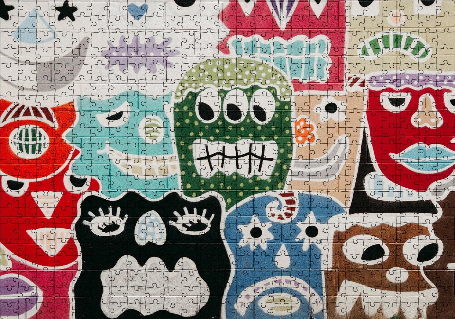 Duvarda Graffiti Yüzleri Puzzle Yapboz MDF Ahşap 500 Parça 49 cm X 68 cm