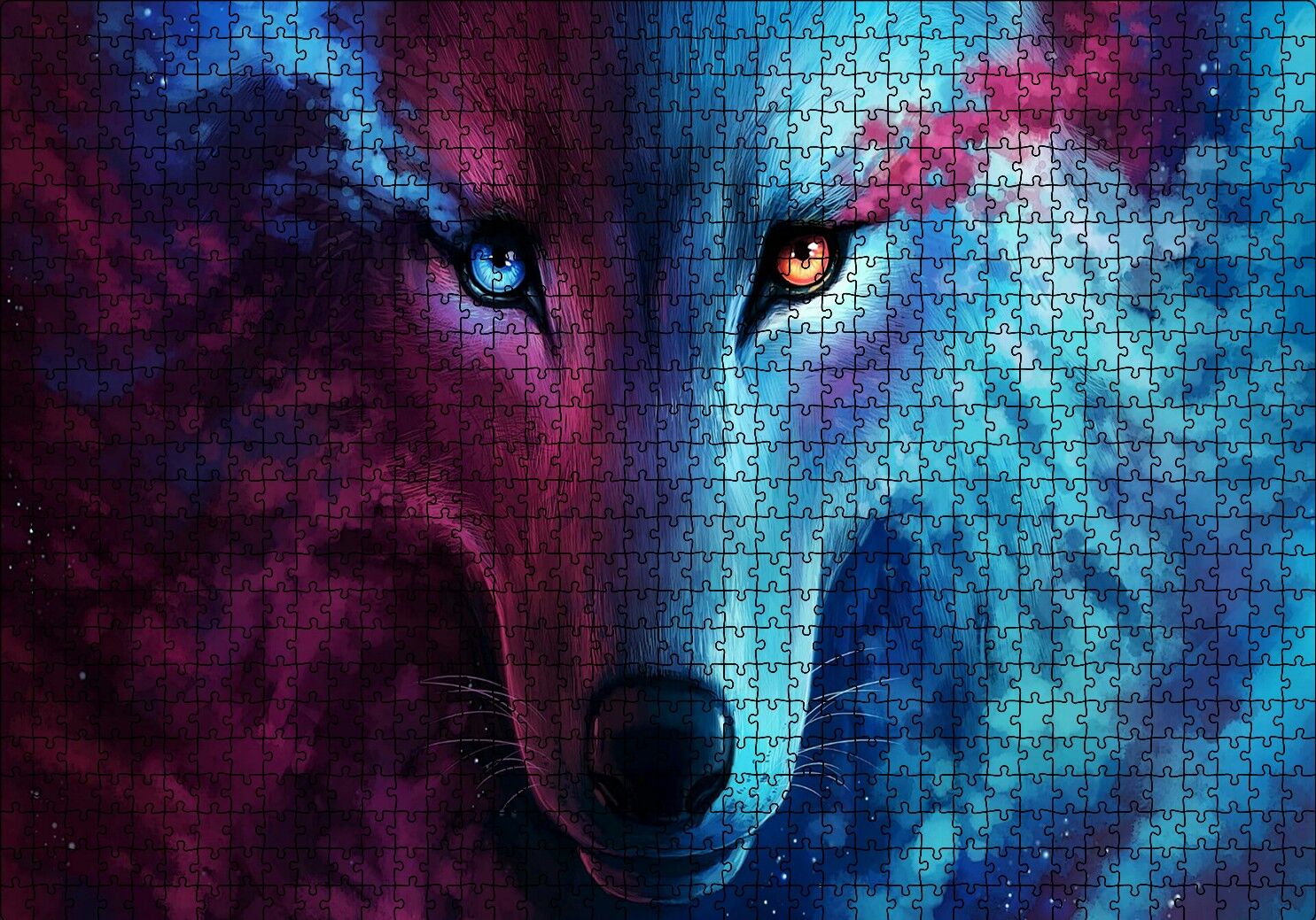 Mistik Kurt Gözleri Mavi ve Kırmızı Puzzle Yapboz MDF Ahşap 1000 Parça 49 cm X 68 cm