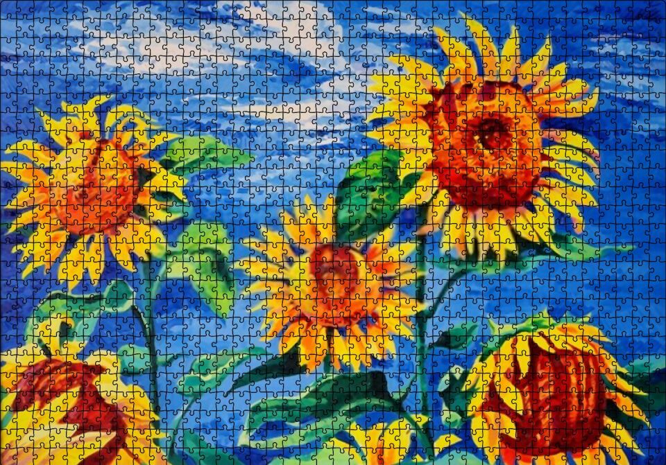 Boyama Sanatı Günebakan Görseli Puzzle Yapboz MDF Ahşap 1000 Parça 49 cm X 68 cm