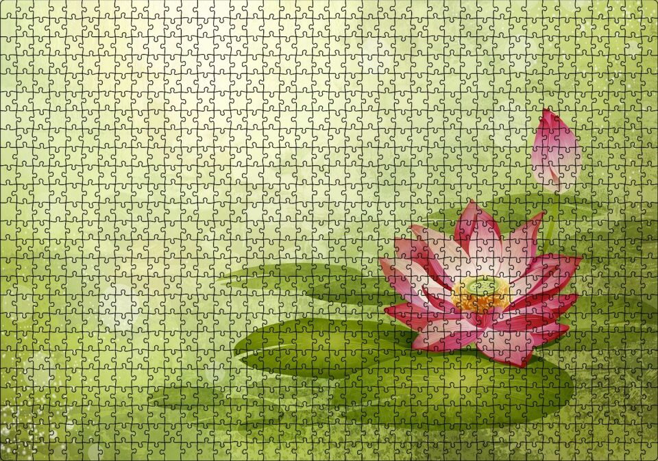 Lotus Çiçeği Ve Yeşil Zemin Puzzle Yapboz MDF Ahşap 1000 Parça 49 cm X 68 cm