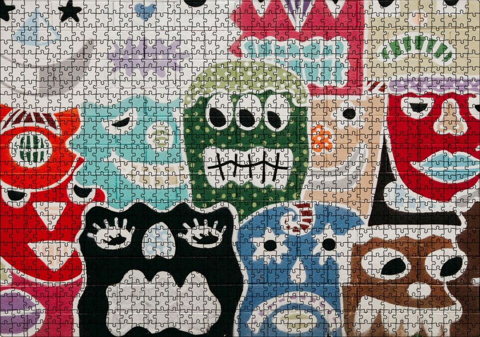Duvarda Graffiti Yüzleri Puzzle Yapboz MDF Ahşap 1000 Parça 49 cm X 68 cm