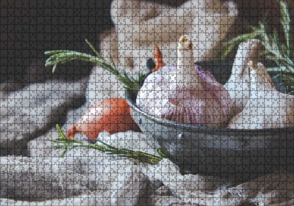 Tabakta Sarmısak Görseli Puzzle Yapboz MDF Ahşap 1000 Parça 49 cm X 68 cm