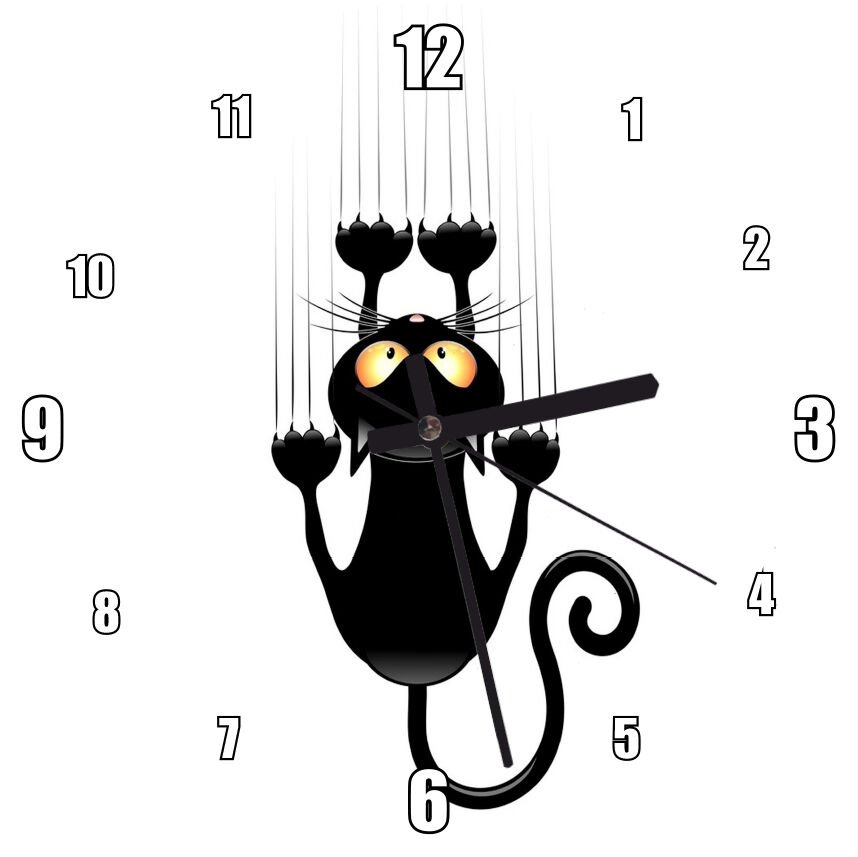 Düşen Sevimli Kara Kedi Görseli Mdf Ahşap Duvar Saati