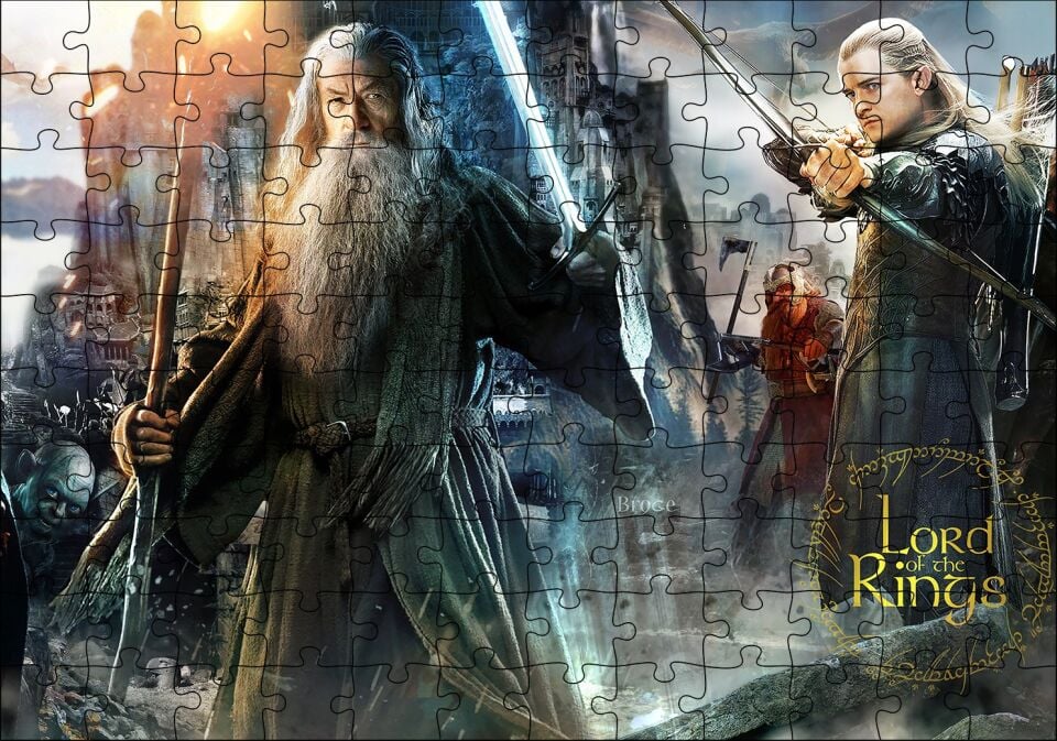 Aragorn Frodo Baggins Gandalf Gimli Leolas Puzzle Yapboz MDF Ahşap 120 Parça 24 cm X 34 cm