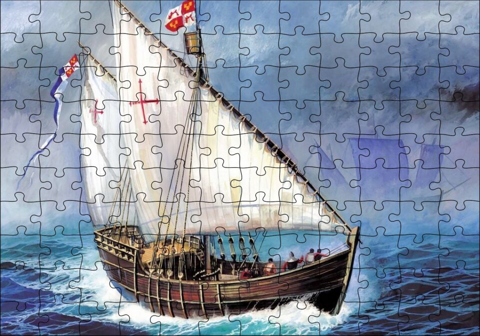 Amerika'yı Keşfeden Colomb'un Yelkenlisi Puzzle Yapboz MDF Ahşap 120 Parça 24 cm X 34 cm