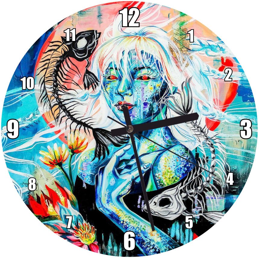 Gerçeküstü Resimler Zodyak Balık Burcu Görseli Mdf Ahşap Duvar Saati