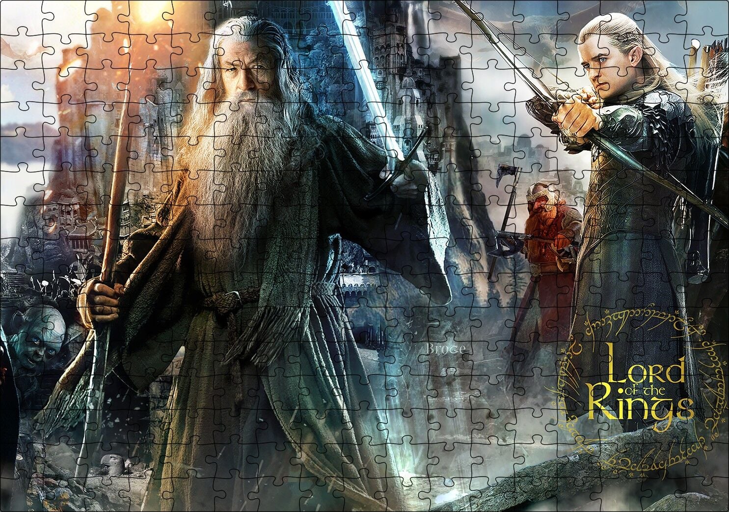 Aragorn Frodo Baggins Gandalf Gimli Leolas Puzzle Yapboz MDF Ahşap 255 Parça 34 cm X 49 cm