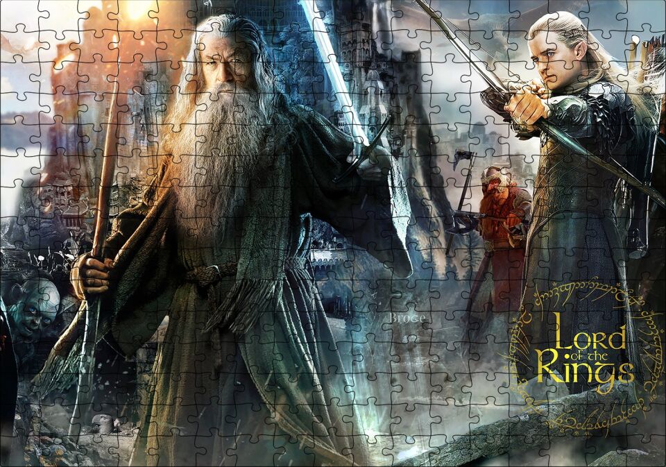 Aragorn Frodo Baggins Gandalf Gimli Leolas Puzzle Yapboz MDF Ahşap 255 Parça 34 cm X 49 cm