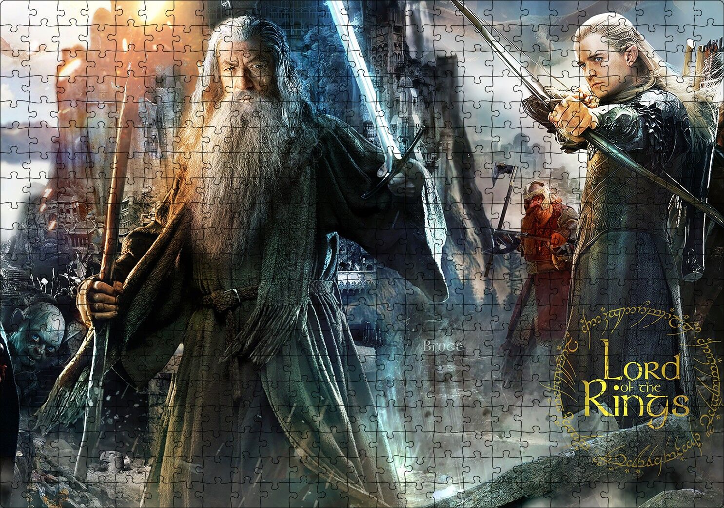 Aragorn Frodo Baggins Gandalf Gimli Leolas Puzzle Yapboz MDF Ahşap 500 Parça 49 cm X 68 cm