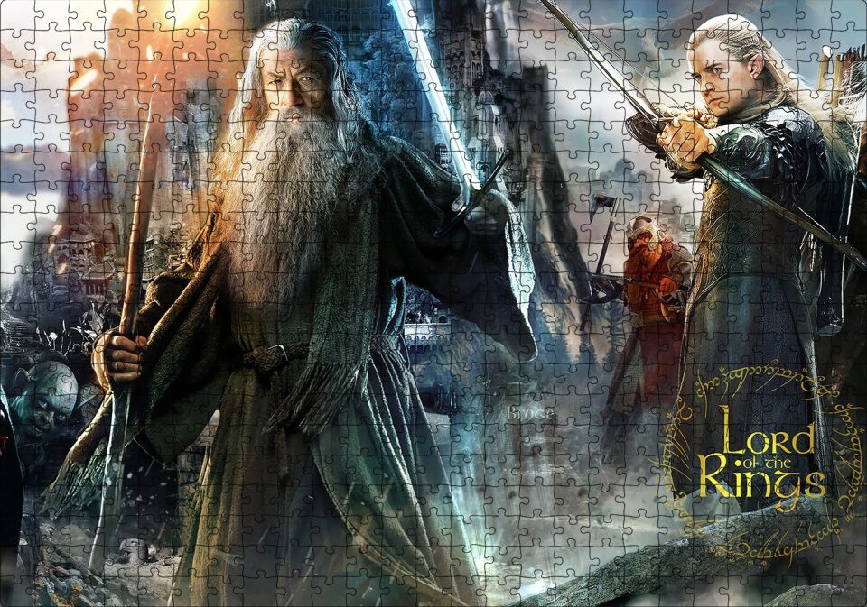 Aragorn Frodo Baggins Gandalf Gimli Leolas Puzzle Yapboz MDF Ahşap 500 Parça 49 cm X 68 cm