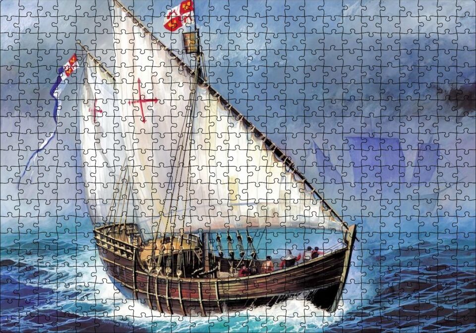 Amerika'yı Keşfeden Colomb'un Yelkenlisi Puzzle Yapboz MDF Ahşap 500 Parça 49 cm X 68 cm