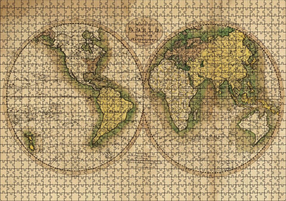 Dünya Haritası Görseli Puzzle Yapboz MDF Ahşap 1000 Parça 49 cm X 68 cm