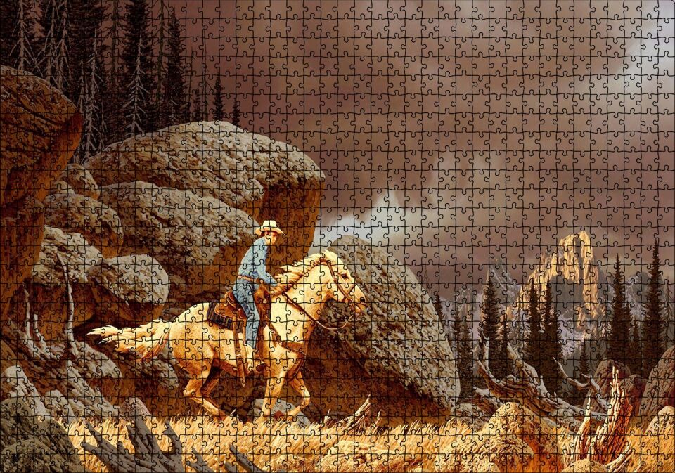 Teksas Yanlız Kovboy Görseli (1) Puzzle Yapboz MDF Ahşap 1000 Parça 49 cm X 68 cm