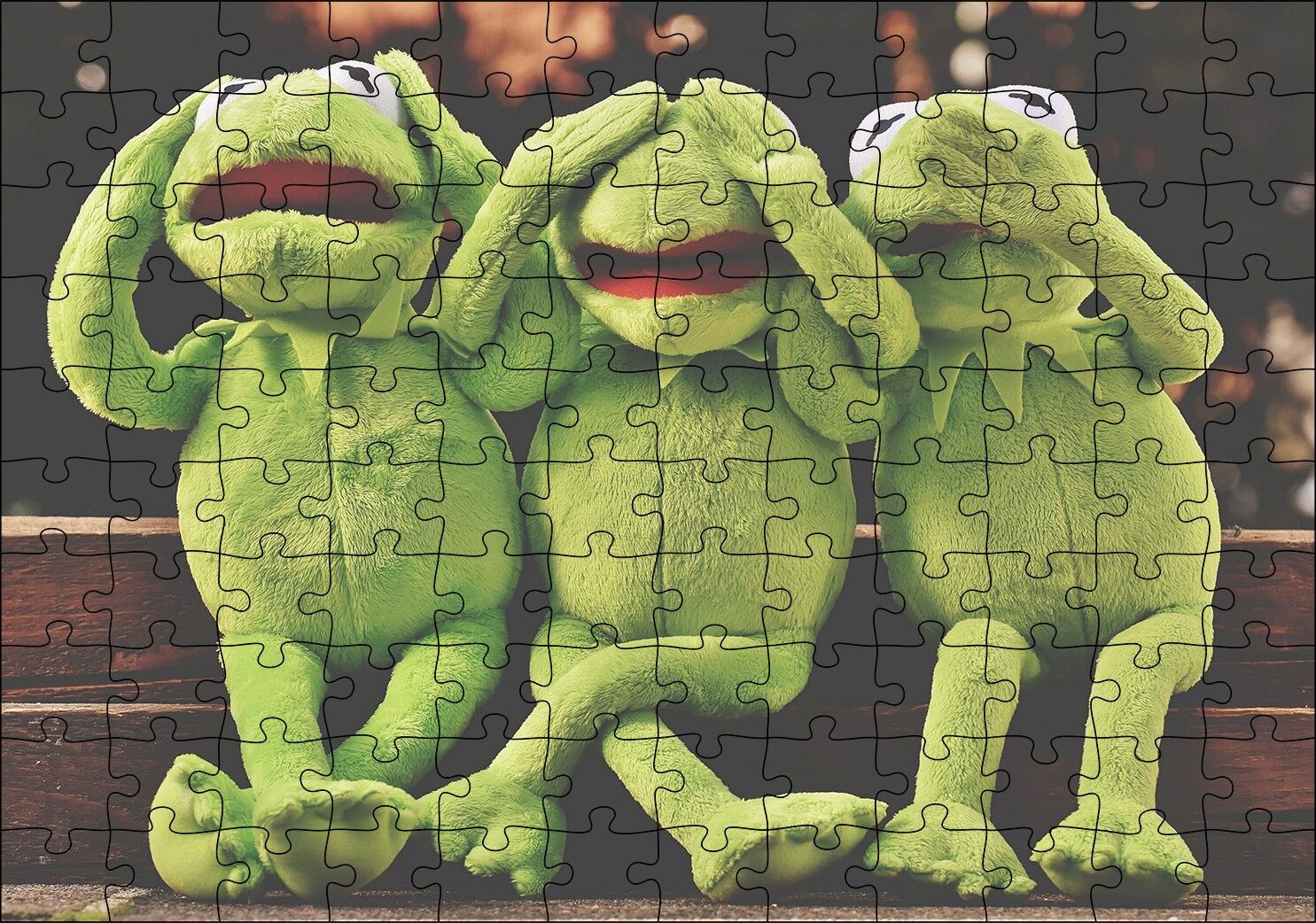 Kurbağa Kermit Görmedim Duymadım Bilmiyorum Puzzle Yapboz MDF Ahşap 120 Parça 24 cm X 34 cm