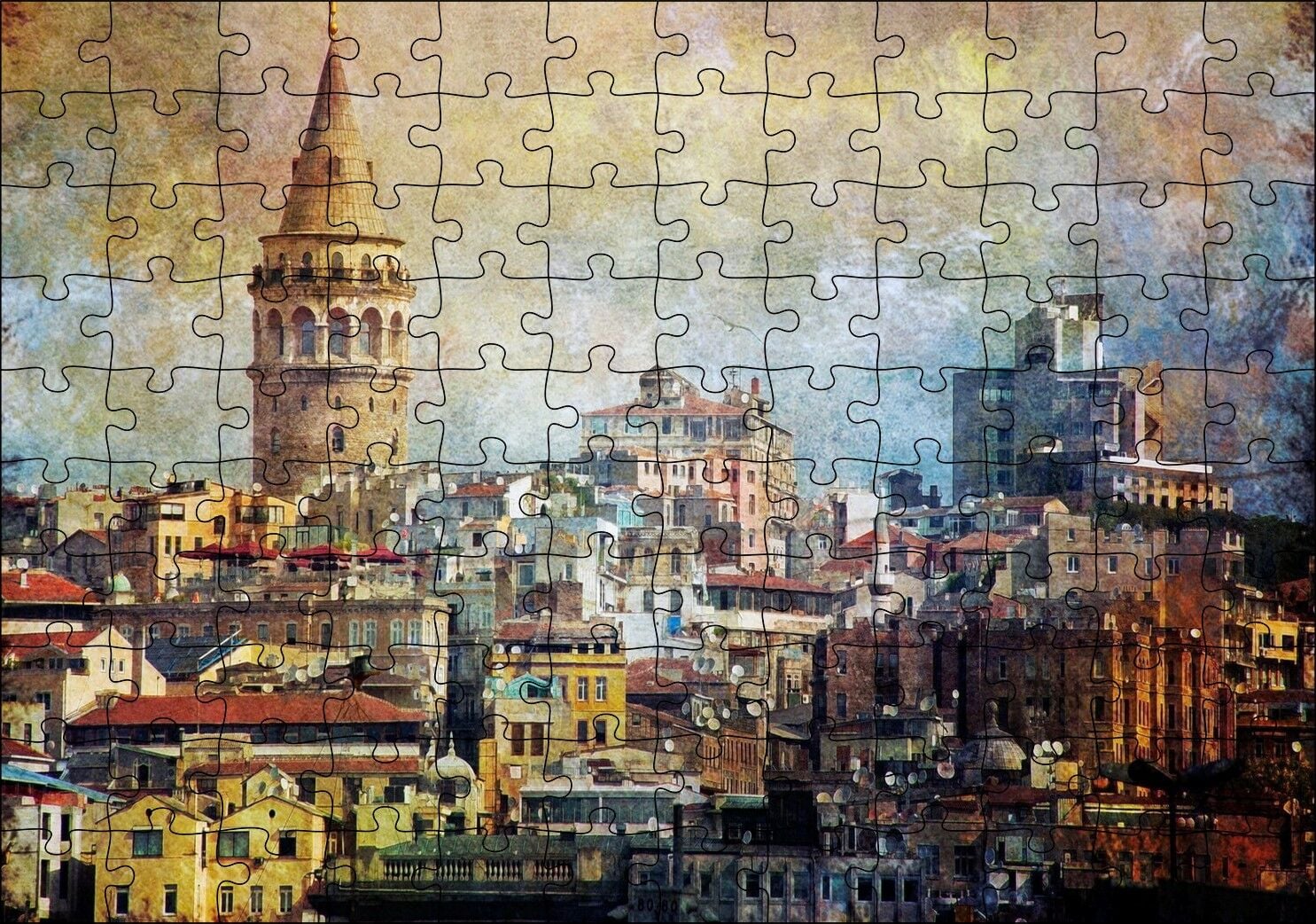 Galata Kulesinin Sanatsal Görsel Puzzle Yapboz MDF Ahşap 120 Parça 24 cm X 34 cm