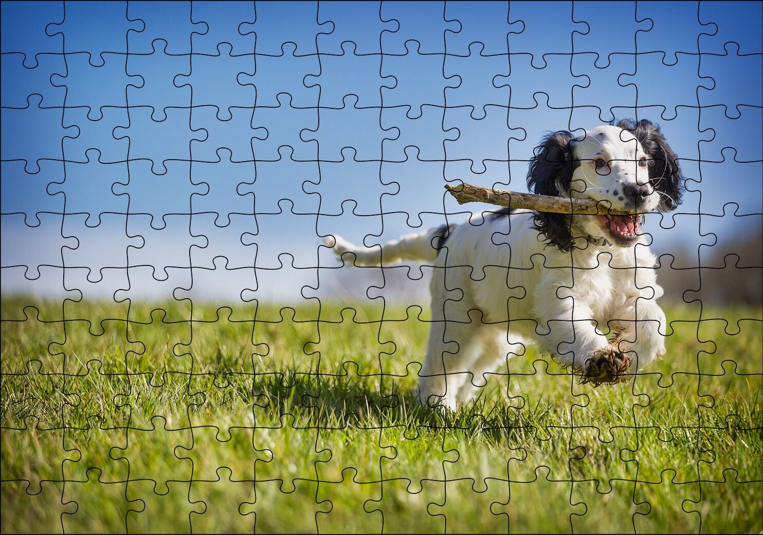 Çayırda Oyun Oynayan Sevimli Köpek Puzzle Yapboz MDF Ahşap 120 Parça 24 cm X 34 cm