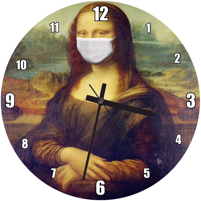 Maskeli Mona Lisa Mdf Ahşap Duvar Saati 30 cm Çap