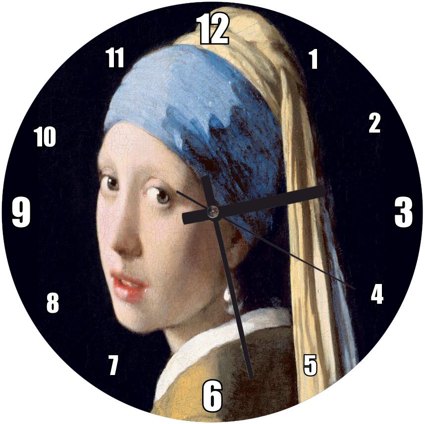 İnci Küpeli Kız Yağlıboya Resim Mdf Ahşap Duvar Saati