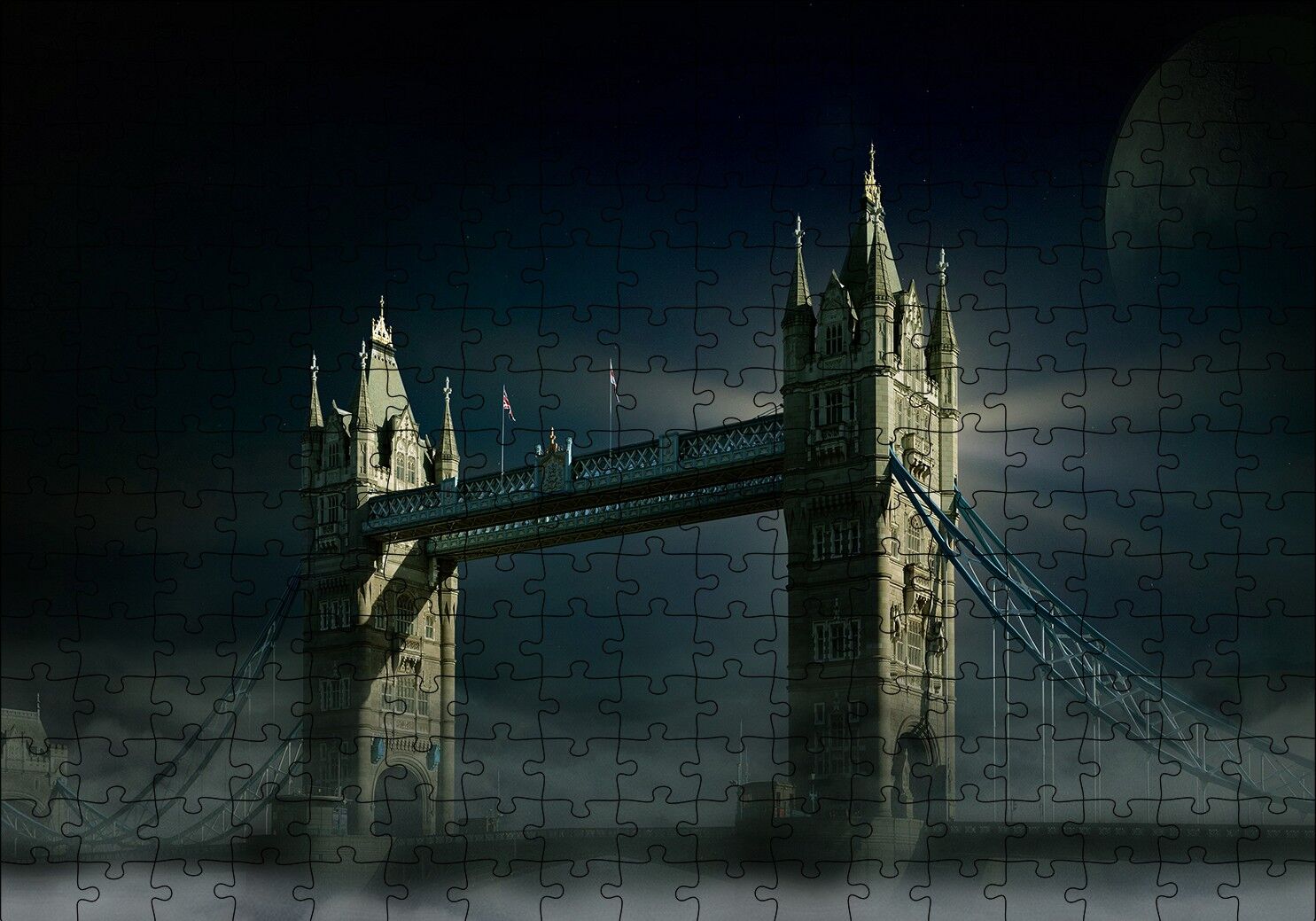 Londra Tower Bridge Gece Manzarası Puzzle Yapboz MDF Ahşap 255 Parça 34 cm X 49 cm