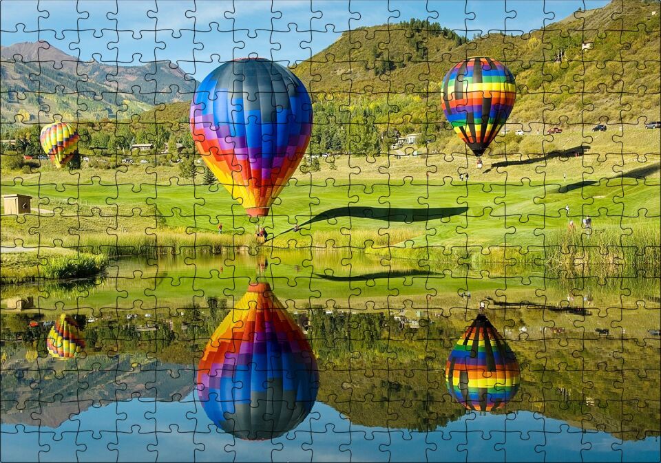Uçan Balon Ve Yolcuları Görseli Puzzle Yapboz MDF Ahşap 255 Parça 34 cm X 49 cm