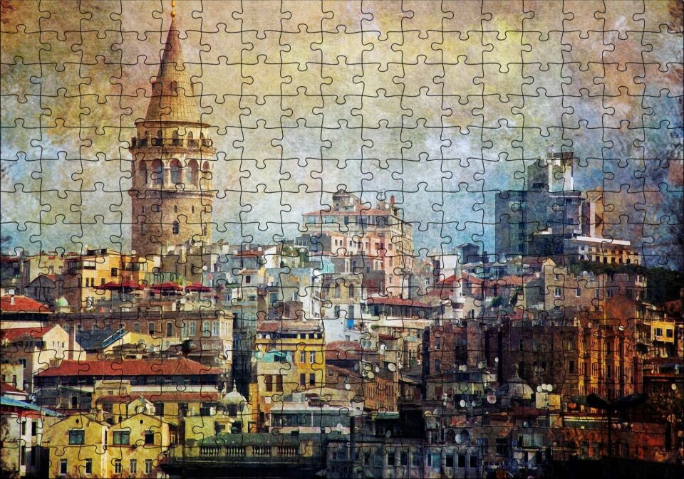 Galata Kulesinin Sanatsal Görsel Puzzle Yapboz MDF Ahşap 255 Parça 34 cm X 49 cm
