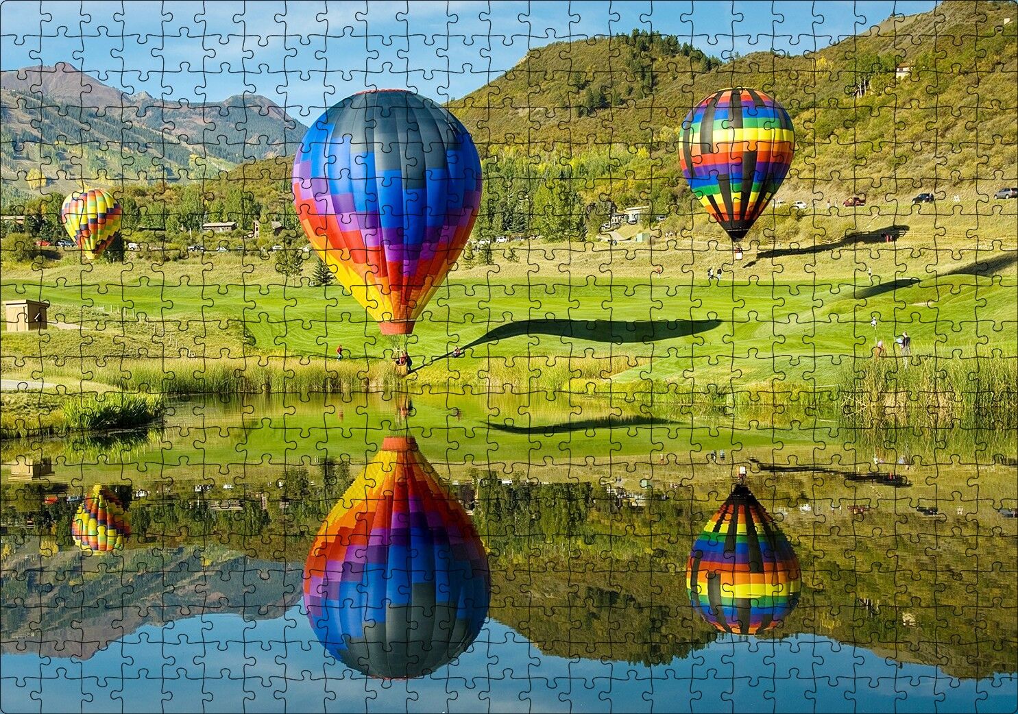 Uçan Balon Ve Yolcuları Görseli Puzzle Yapboz MDF Ahşap 500 Parça 49 cm X 68 cm