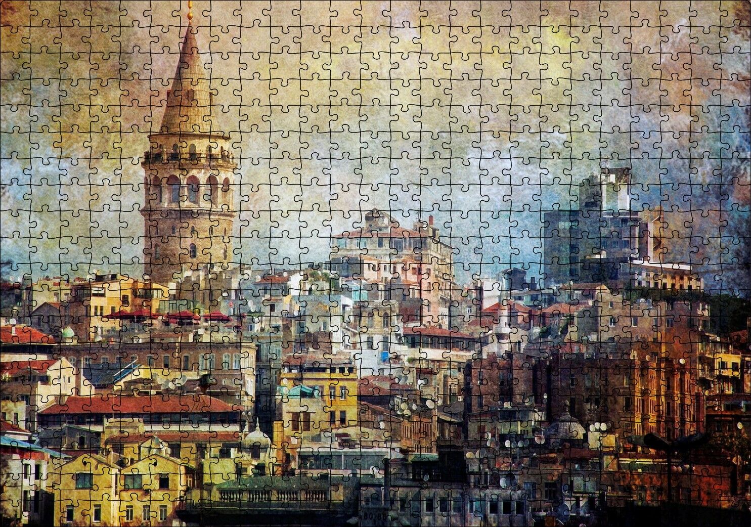 Galata Kulesinin Sanatsal Görsel Puzzle Yapboz MDF Ahşap 500 Parça 49 cm X 68 cm
